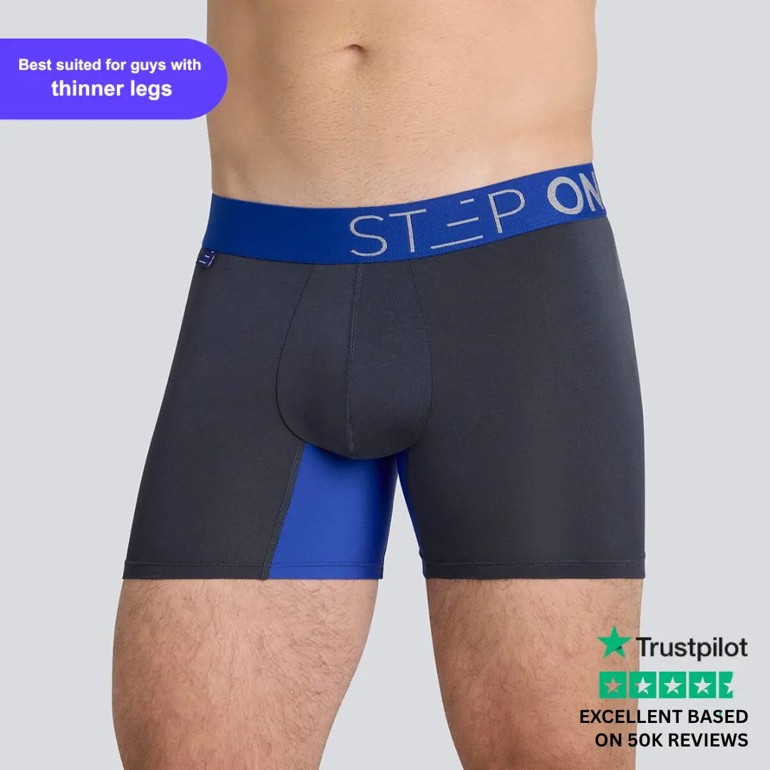 Step One Men's Trunk - Carbon Blue, Anti-Chafe, Breathable Bamboo Fabric, UltraGlyde Panels, Hidden Elastic Pouch, Premium Underwear, Athletic Daily wear