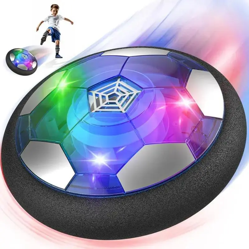 Rechargeable Hover Soccer Ball, 3-in-1 Hover Hockey Soccer Set, Light Up Indoor Soccer Toy with Soft Foam Bumper, Air Powered Floating Ball Game for Kids