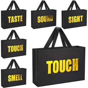 Five Senses  Bags for Him,12.6" Valentine's Day  Bag with Ribbon Handles,5 Senses Black  Paper Bags with Word,for Valentine's Day, Birthday,Wedding,Party