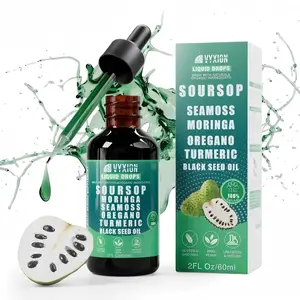VYXION Pure Soursop 10 in 1 Liquid Drops Extract - Seamoss,Moringa,Black Seed Oil,Turmeric,Oregano Liquid Drops for Immune System and Gut Health Support