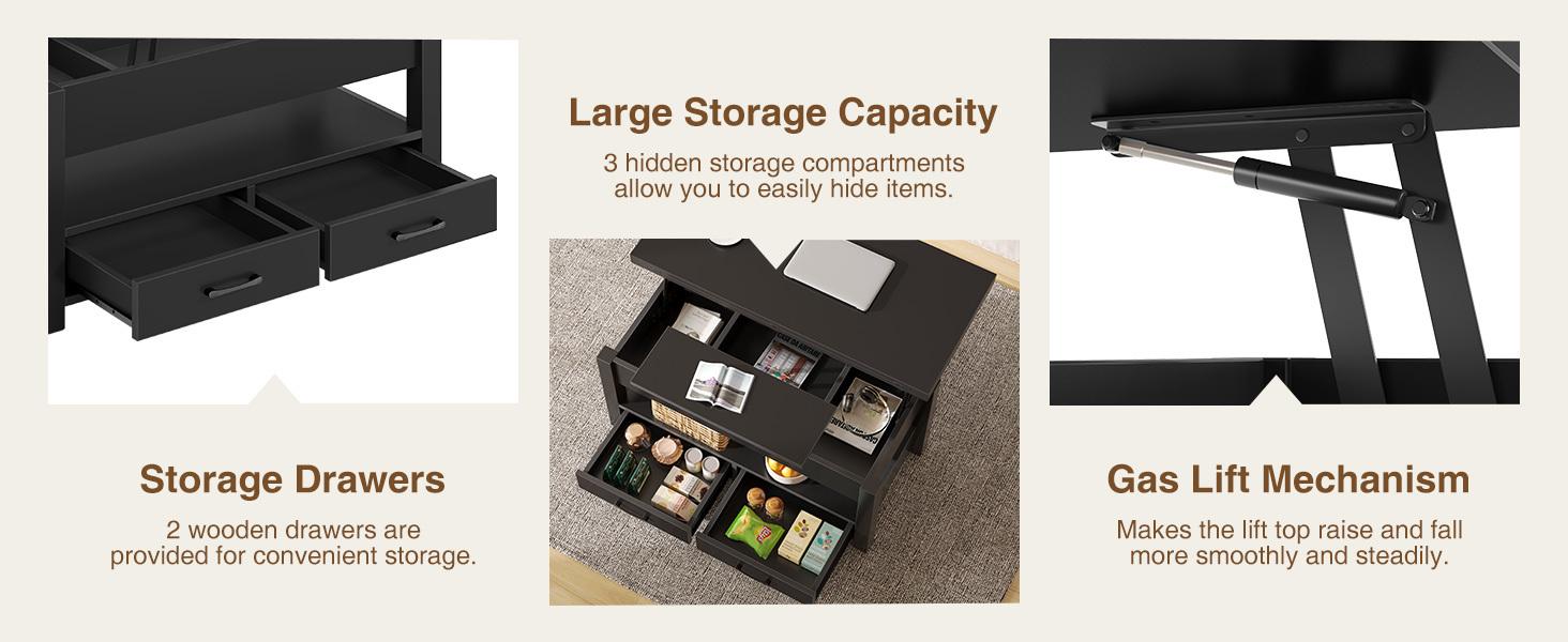 Coffee Table Lift Top, Multi-Function Convertible Coffee Table with Drawers and Hidden Compartment, Coffee Table Converts to Dining Table for Living Room, Home Office, Patio Furniture, outdoor furniture