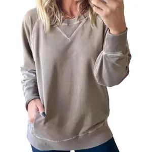 Women’s Ribbed Accent Pocketed Pullover, Fall Batwing Sleeve Ribbed Pullover With Pockets