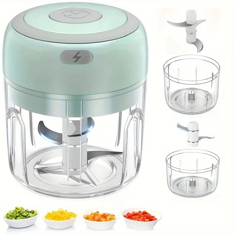 250ML Electric Garlic Mincer, 3 Blade Garlic Grinder, Garlic Crusher Mini Vegetable Chopper, USB Portable Food Processor for Ginger, Chili, Fruits, Meat, Multifunctional Household Kitchen Appliances