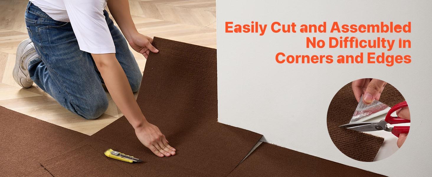 Carpet Tiles 24x24 Inch, 20 Pack Peel And Stick Self-Adhesive Brown Carpet Tiles For Home Flooring, Easy Install, Interlocking Floor Tiles, Removable And Reusable, Durable, Water Resistant, Ideal For Living Rooms, Kitchens