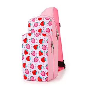 Strawberry Switch Backpack - Pink Bag with Strawberry Pattern, Zipper Closure & Multiple Size Options