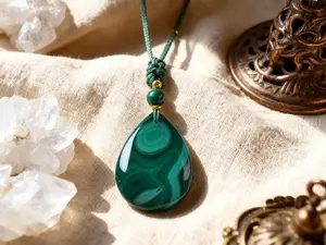 Malachite Waterdrop Pendant Necklace | Adjustable Handwoven Cord | Natural Healing Crystal Jewelry | Protection & Balance Gift