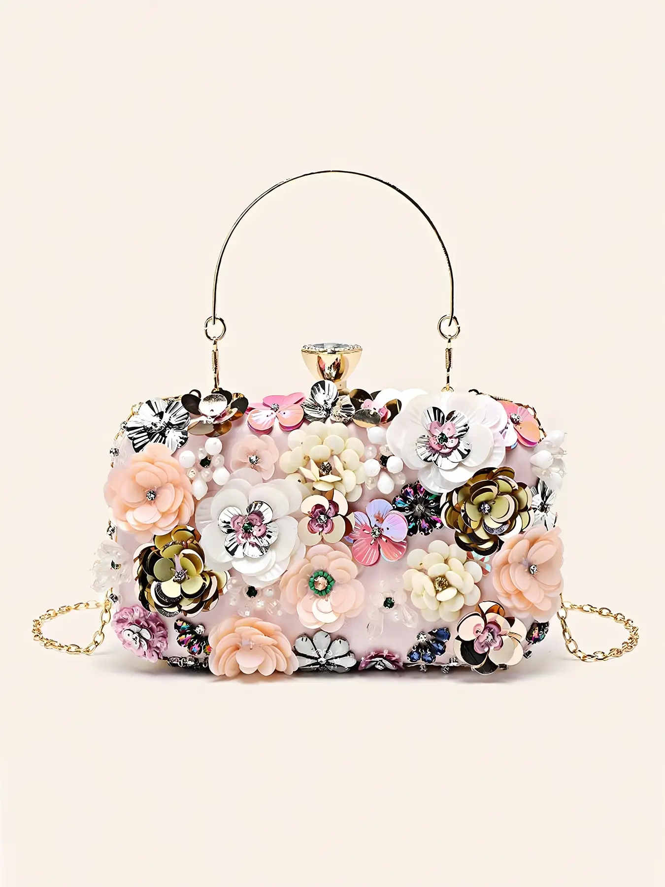 Elegant 3d Flower Design Evening Bag, Girlfriend Gifts, Exquisite Rhinestone Decorated Handbag with Chain Strap, Fashionable Bag for Party & Banquet V