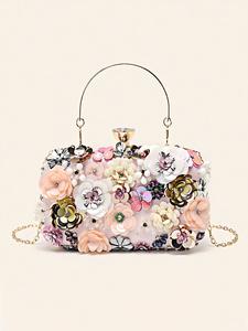 elegant 3d flower design evening bag, girlfriend gifts, exquisite rhinestone decorated handbag with chain strap, fashionable bag for party & banquet valentine's day gift for girl, elegant commuter bag