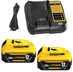 2Packs 12000mAh DCB206 DCB207 Replacement for Dewalt 20V MAX Battery 12.0Ah and DCB107 Charger Combo Compatible with Dewalt 20V Battery Lithium DCB204 DCB200 201 203 Power Tool (12.0Ah-Yellow) long-lasting ba terries high capacity