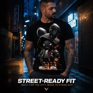 3D Digital Rabbit Hoodie Graphic Men's Short Sleeve Crew Neck T-Shirt - Vibrant Novel Design, Versatile Summer Street Wear, Breathable Fabric, Relaxed Fit - Trendy Tops for Casual Outings