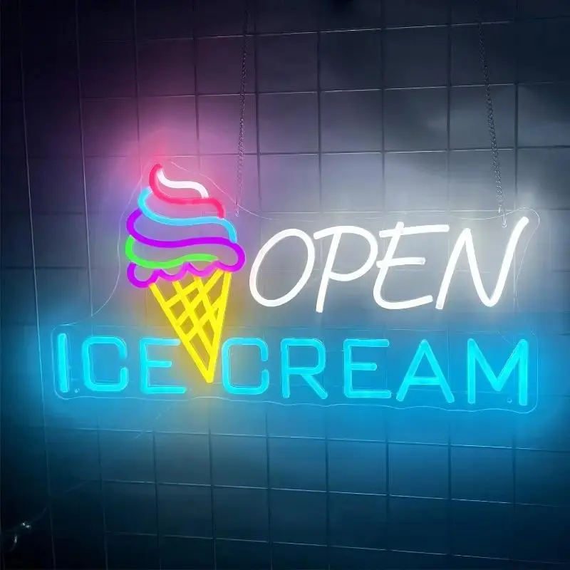 Ice Cream Shaped Neon Sign, USB Powered Wall Mounted Neon Light, Decorative Neon Light, LED Neon Lights, Novelty Lighting for Shops, Restaurants, Snack Bars, Burger Shops, Led Signs, Neon Accent Lights, Led Lit, Light Up Sign