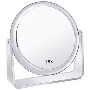 15X Magnifying Makeup Mirror for Desk Double Sided 1X/15X Portable Table Small Standing Mirror for Cosmetic Transparent Design Modern Style