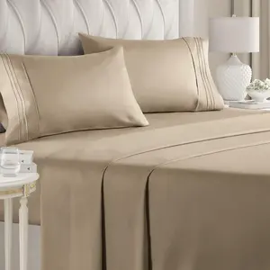 CGK Linens Luxury Soft 4 Piece Solid Bed Sheet Set - Deep Pocket Fits 8"-16" Mattresses in Cream, Size Full