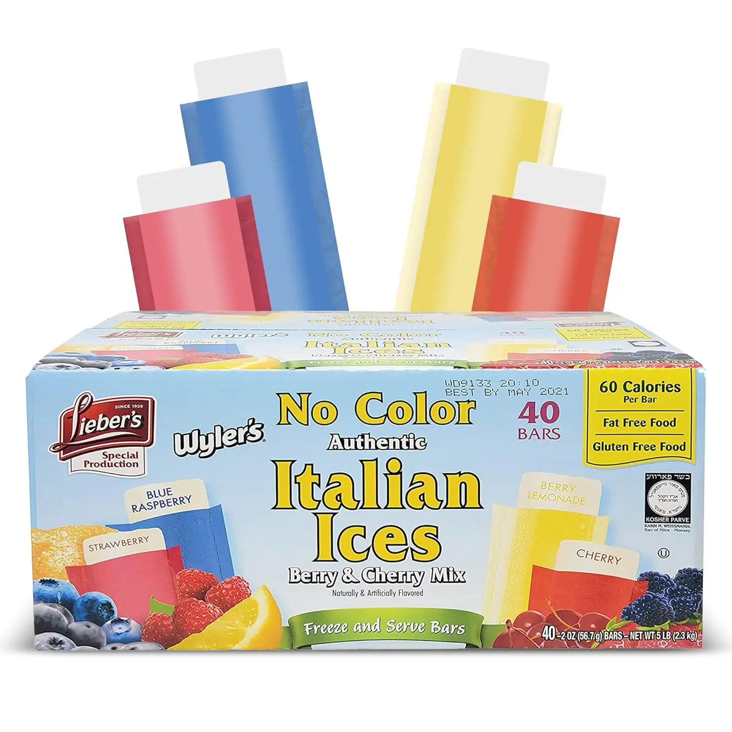 Wyler's Authentic Italian Ice Freeze Pops | No Artificial Colors, Fat-Free, Gluten-Free Frozen Treats | Berry & Cherry Variety Pack (40 Count, 2 oz Bars)