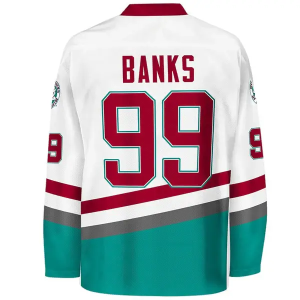 Men's Vintage D2 Mighty Ducks White Ice Hockey Jersey #99 Banks