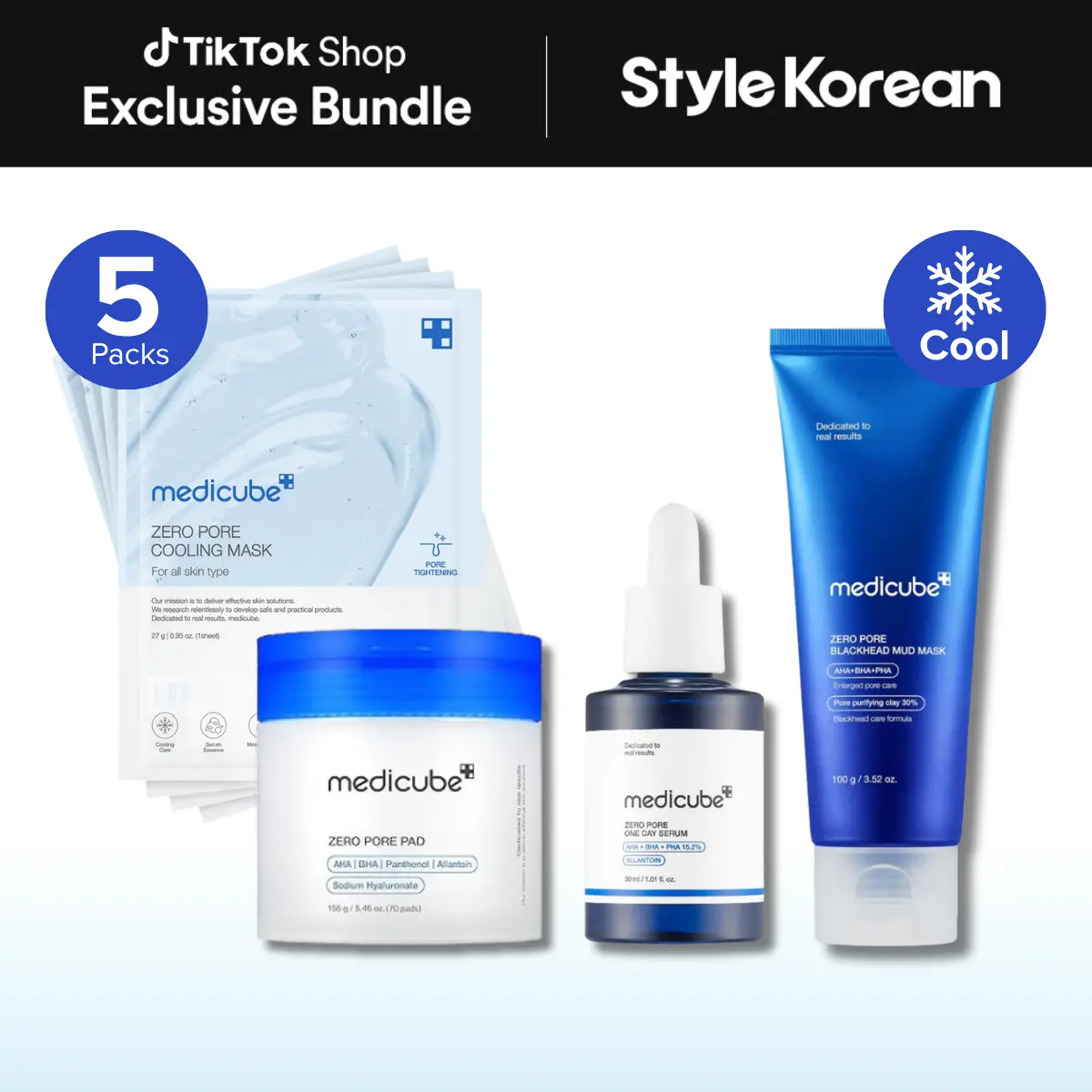 [Official Medicube Partner] Cooling Zero Pore Routine - [Zero Pore Pad 2.0 (70ea) + Zero Pore Serum 2.0 37ml + Zero Pore Blackhead Mud Mask 100g + Zero Pore Cooling Mask (5ea)