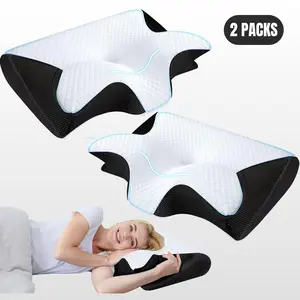 2 Pack Ergonomic Orthopedic Memory Foam Soft Neck Pillow, Comfortable Neck Support Pillow, Neck Rest Cushion for Sleeping, Sleep Pillow, Supportive Memory Foam