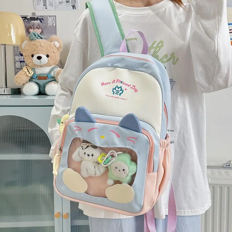 Trendy Clear Ita Bag Student Backpack, Large Capacity Transparent Window School Bag