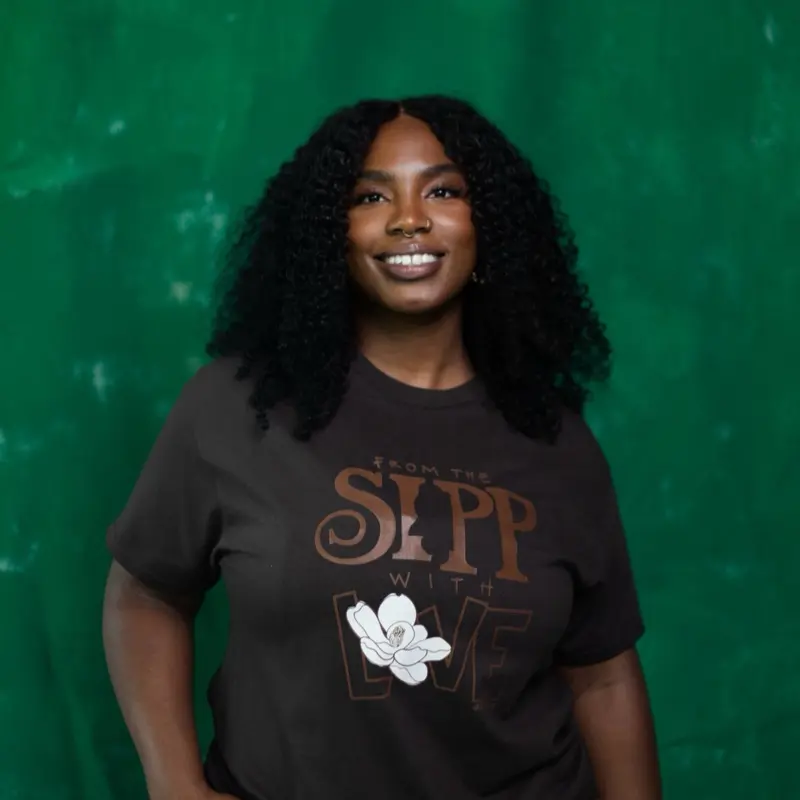 Mississippi Mud Tee - ‘From the Sipp with Love’ Design on Dark Brown Fabric