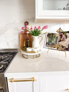 Marble with Gold Base Serving Stand