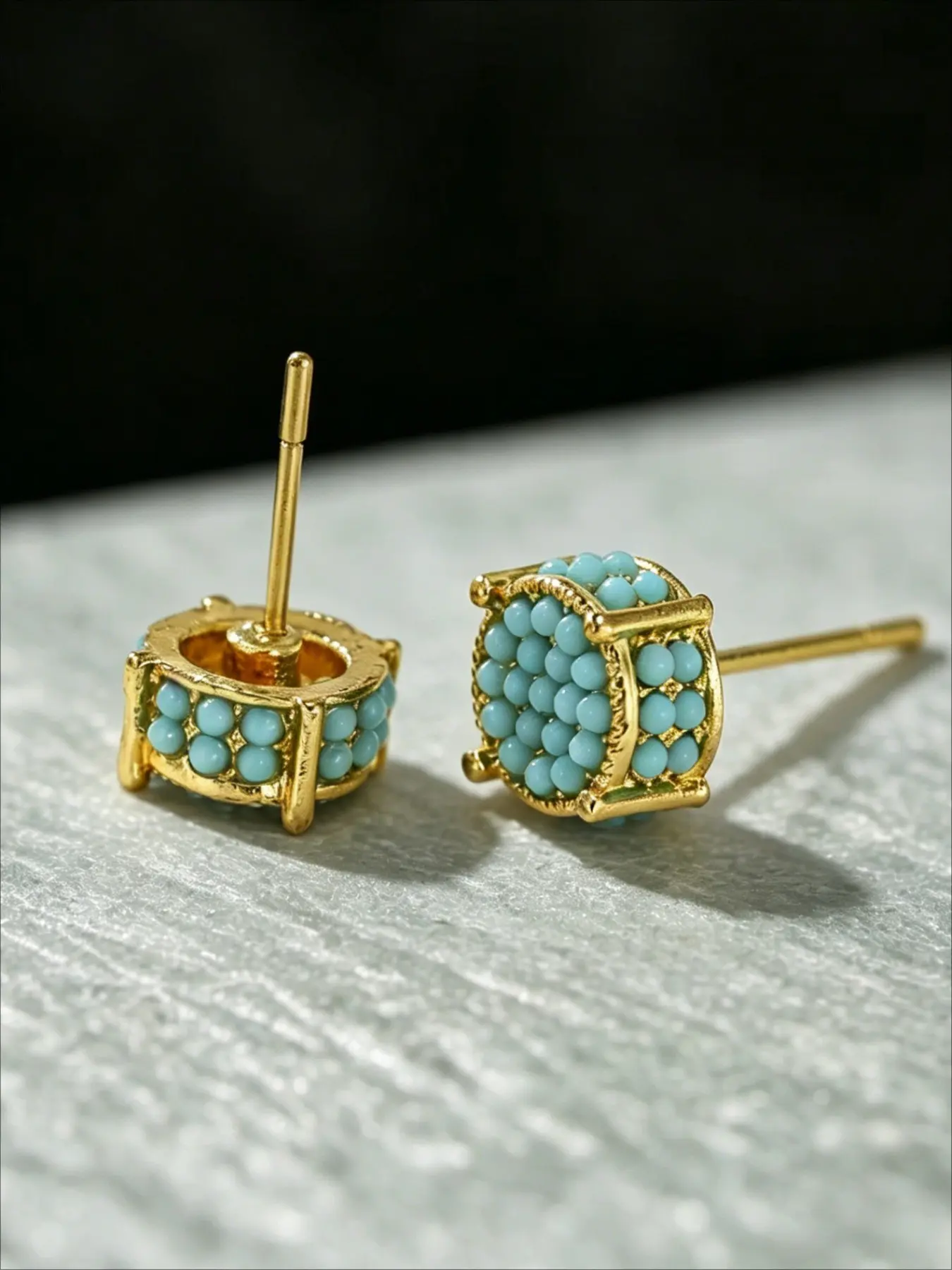Fashion Imitation Turquoise Round High Quality Earrings for Men and Women, Simple Casual Versatile Personality Studs, Perfect Accessory for Everyday Wear, Ear Accessories, Circle Shape Earrings, Stud Earring Jewelry