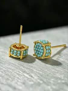 Fashion Imitation Turquoise Round High Quality Earrings for Men and Women, Simple Casual Versatile Personality Studs, Perfect Accessory for Everyday Wear