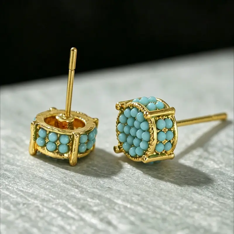 Fashion Imitation Turquoise Round High Quality Earrings for Men and Women, Simple Casual Versatile Personality Studs, Perfect Accessory for Everyday Wear, Ear Accessories, Circle Shape Earrings, Stud Earring Jewelry