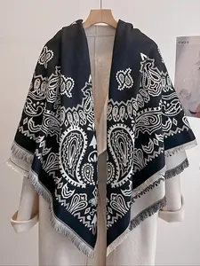 Women's Elegant Jacquard Double Sided Scarf, Thick Woven Fabric, Landscape Print Shawl, Fall & Winter Fashion Accessory, Warm Daily Wear
