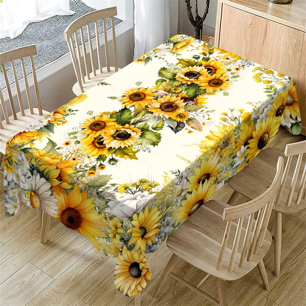 Rectangular Tablecloth with Sunflower Pattern, Indoor and Outdoor Use, Kitchen Dining Room Decor, Christmas New Year Holiday Party Wedding, Picnic Table Cover