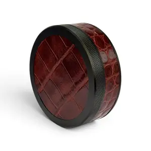 Black on Chestnut Brown Embossed Croc Ruk Can | Premium EDC Storage Solution | Airtight Seal for Freshness | 100% Genuine Leather on Top & Band | Anodized Aluminium for Durability | Knurling Lid for Confident Grip | Travel Essentials | Aluminum Canister