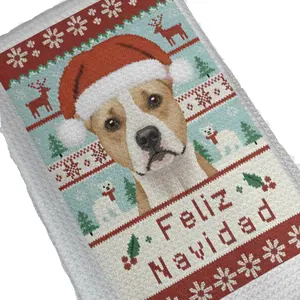 Towels Feliz Navidad Christmas Theme Kitchen Towel Adorable Doodle Dogs Design for Holiday Décor & Everyday Use High-Quality Waffle Weave Microfiber Dish Towel 16" x 24" Absorbent Gift