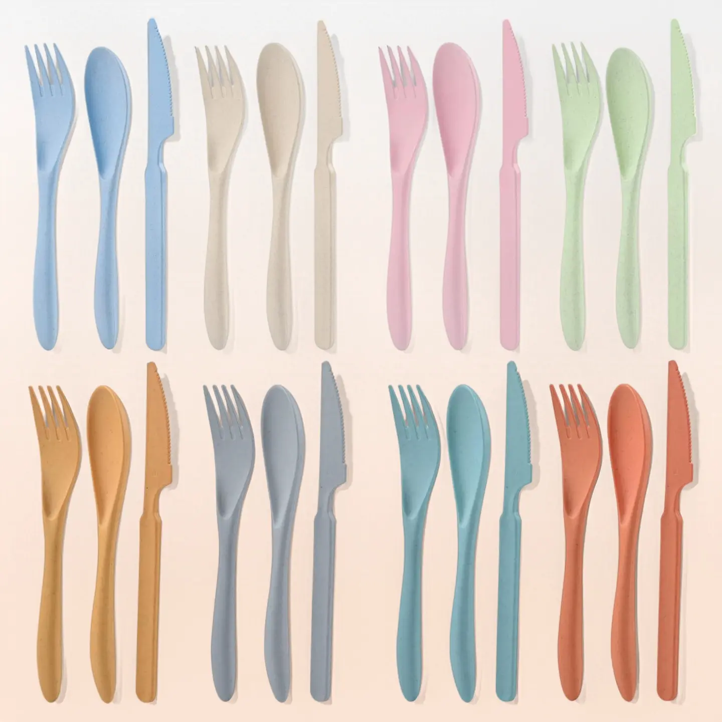[HUOMAQFAN] 8-Person Reusable Wheat Straw Cutlery Set - Knives, Spoons, Forks Flatware, Gift Set Utensils, Handy Travel Utensils for Camping, Daily Use, Handy Set Utensils