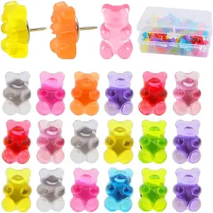 25 count Colorful Translucent Gummy Bear Push Pins Cute  Bear Thumb Tack Decorative Pushpins with A Box for Home Office Bulletin Board Corkboard Hanging Posters