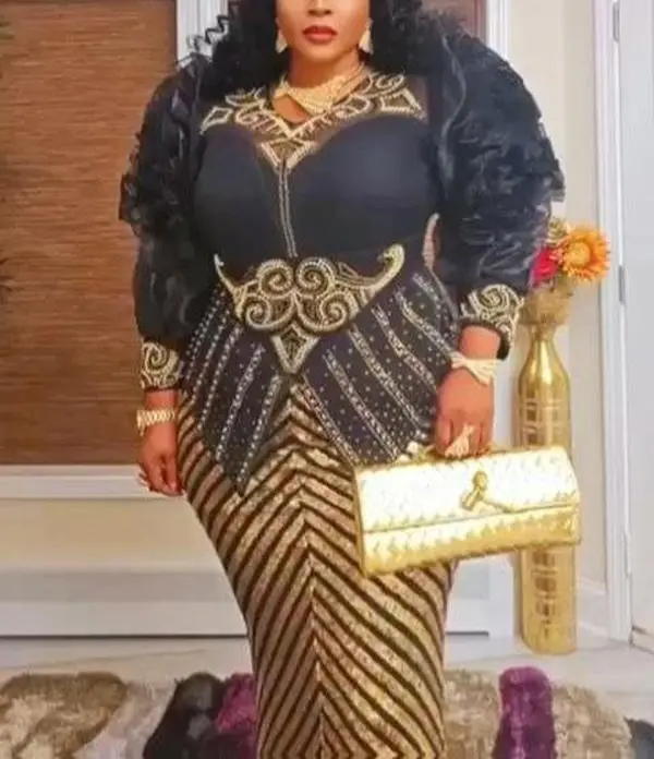Dramatic Ruffle Sleeve Sequin Wedding Guest Maxi Dress Embellished, Mother of The Bride Plus Size Peplum Beaded Outfit Cocktail Graduation Party Birthday Gala Celebration