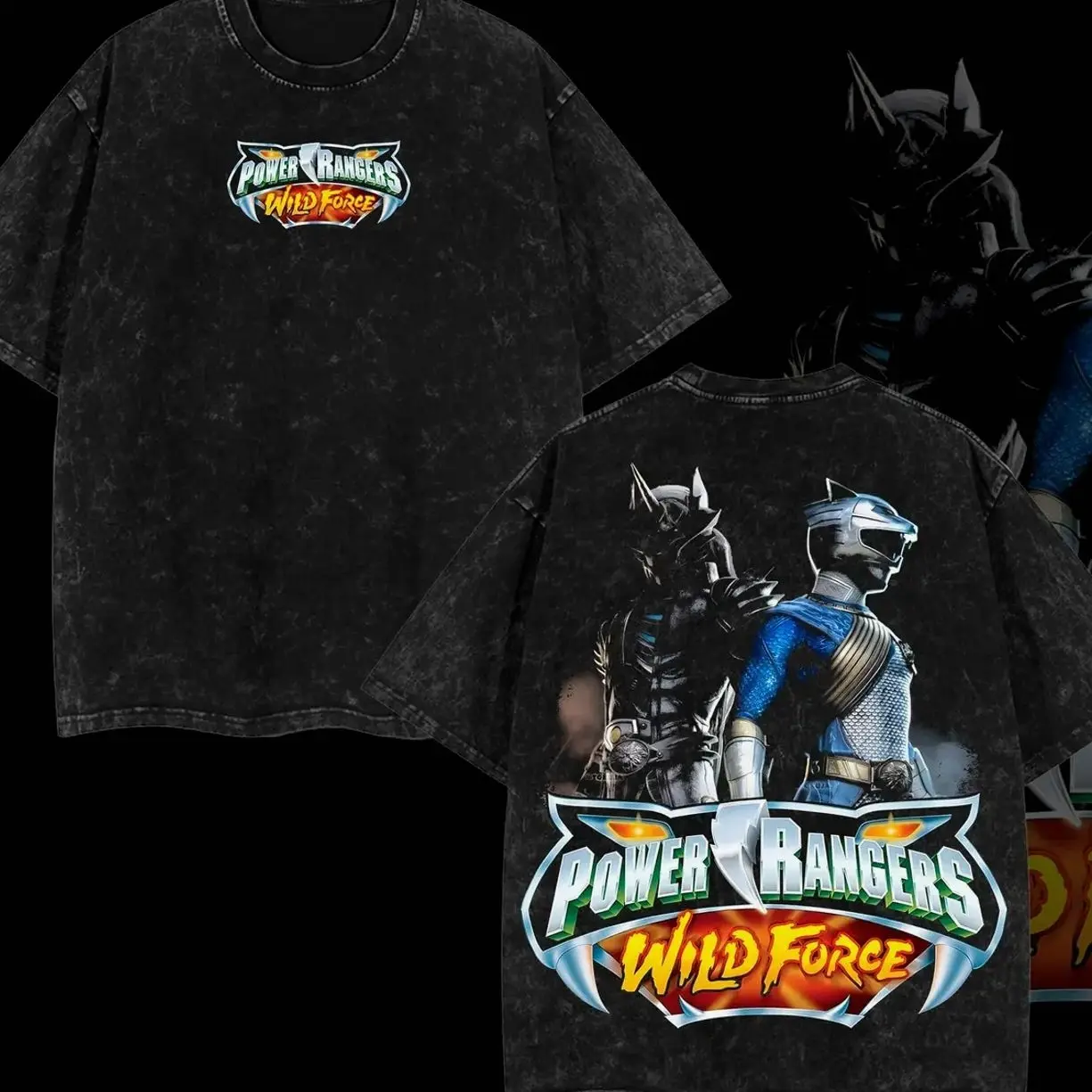 Power Rangers Wild Force Vintage Unisex Oversize Anime Manga Acid Washed Lightweight Cotton T-shirt, Anime Merch, Gift For Anime Fan, Weeaboo F42