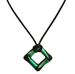 Black and Green Dichroic Glass Square Necklace
