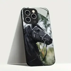 Elegant Black Horse Side Face Tempered Glass Phone Case, for iPhone XS 11 12 13 14 15 16 17 Pro Max Plus Air E Samsung Galaxy 21 22 23 24 25 ULTRA FE Plus A Series, Protector for Woman Girlfriend Cute New Year Christmas Gift Cover Case