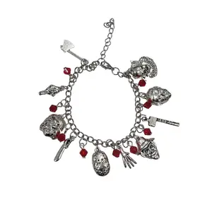 Horror charm bracelet Freddy Michael Jason Chucky and more red beads silver charm bracelet