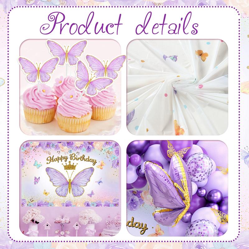 Purple Butterfly Birthday Decorations Pink Balloon Arch Kit Foil Butterfly Balloon,95pc Happy Butterfly Birthday for Girl Baby Shower Party Decor FathersDayGift