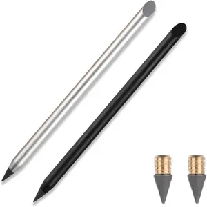 2 count Metal Inkless Pencil with BONUS 2 Replaceable Nibs, Metal Inkless Pen Erasable Pen Metallic Pencil  Everlasting Pencil for Writing Drawing  Office School Supplies (Black & ).