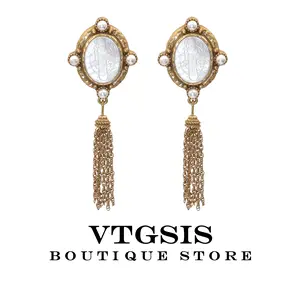 Vintage Golden Obsidian Cameo Earrings Faux Pearl Cluster & Weighted Tassel Drops | Hypoallergenic Alloy for Bridesmaids & Opera Nights