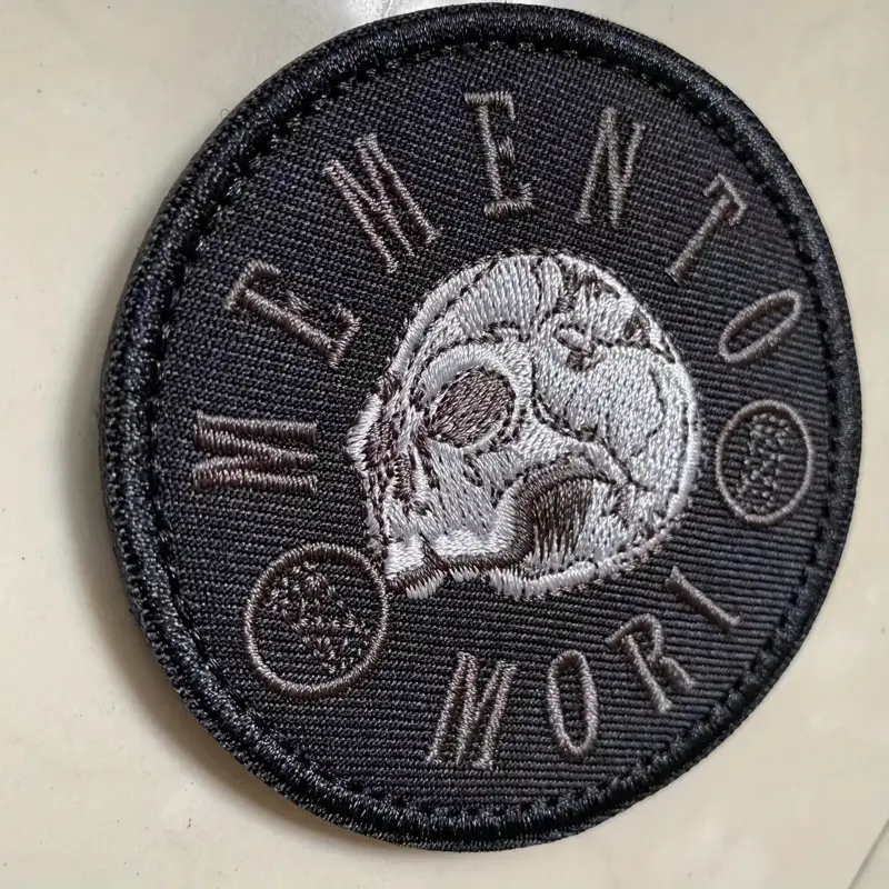 1PC MEMENTO MORI Skull Embroidered Applique Velcros Patch Embroidered Patches - Punk, Horror, Vintage Gothic for Molle Jackets, Bags, Vest, Military
