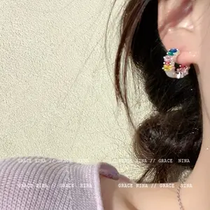 S925 Spring and summer color palette ~ colored zircon earrings for women, high-end luxury earrings, niche design, contrasting color earrings