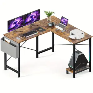L Shaped Computer Desk - Gaming Table Corner Desk 50 Inch PC Writing Black Desk Study Desks with Wooden Desktop CPU Stand Side Bag Reversible for Home Office Dorm Small Space