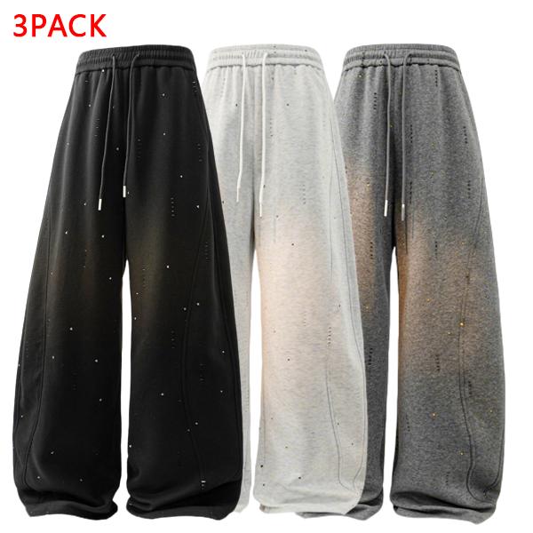 3PACK Men's Premium Sparkle Wide Leg Pants, Casual Drawstring Baggy Trousers, Perfect for Club, Party, Daily & Streetwear