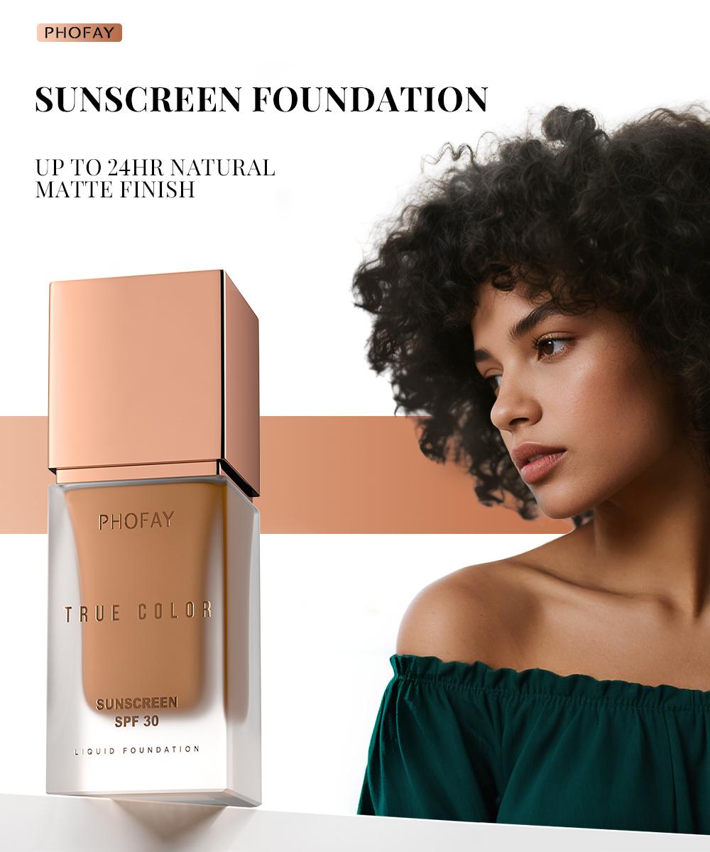 PHOFAY 2-in-1 Sunscreen Foundation SPF 30 Covers Acne Scars & Redness Natural Finish Blue Light Protection