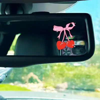 Pink Bow Car Mirror Decals - Coquette Style Bow Stickers For Rear View Mirror