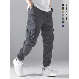 Men's Loose Solid Pocket Drawstring Waist Cargo Pants, Athletic Street Fashion Zipper Jogger Pants for Daily Wear, Casual Men's Trousers for All Seasons, Pants for Men, Going Out Summer Bottoms, 2000s Pants, Menswear Oversized Activewear Dark Gray Outdoor