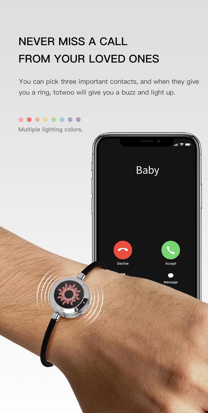 【emotional smart jewelry】totwoo Long Distance Touch Bracelets with Sun&Moon Functional Love Connect Gift For Boyfriend or Girlfriend or your Family