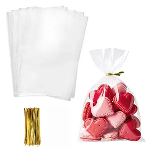 Cello Cellophane Treat Bags,50/100 PCS Clear Pastic Gift Bags with Twist Ties,Party Favor Bags,Gift Wrapping (7"x10")